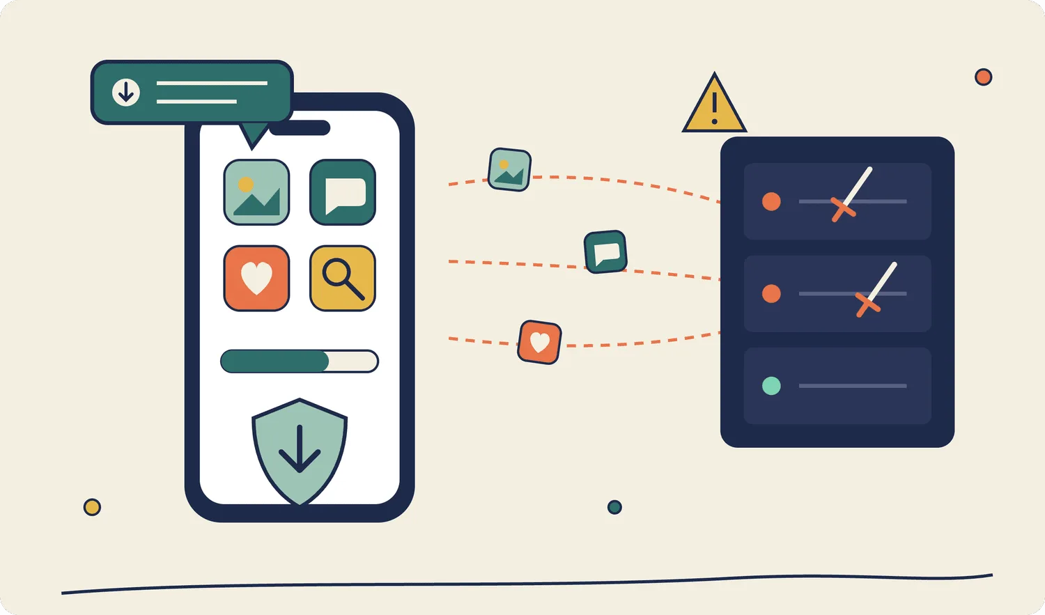 Illustration of iPhone spyware sending private data to a remote server