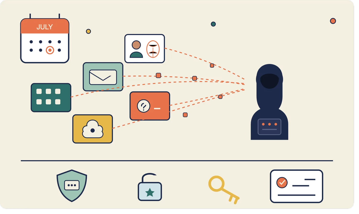 Illustration of July breach data flowing to a hooded attacker